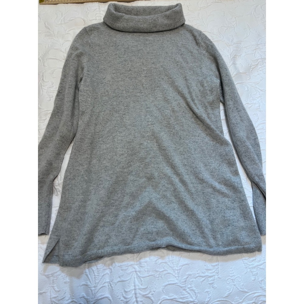Talbots Pure 100% Cashmere Turtleneck Sweater Gray Women Small Long Sleeve Tunic